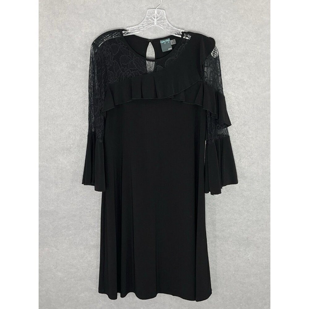 Gabby Skye Dress Womens Sz 8 Black Sheer Lace Bell Sleeve Ruffle Goth Whimsigoth